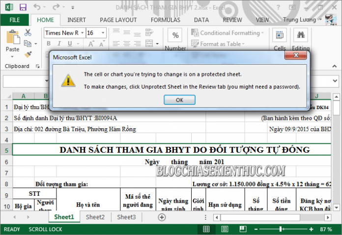 Unprotect sheet trong excel 2016